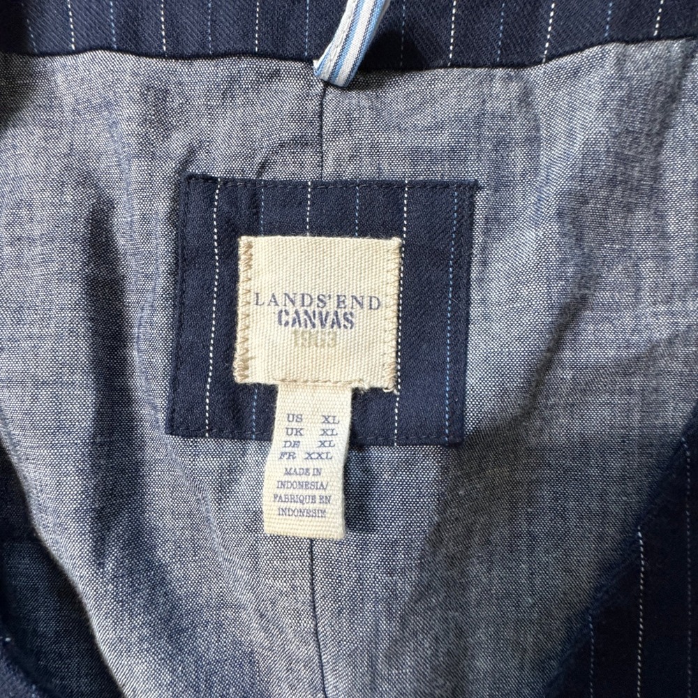 Lands End Canvas Vest Mens XL Blue Excellent Pinstripe Cotton Workwear Vest - Picture 3 of 14